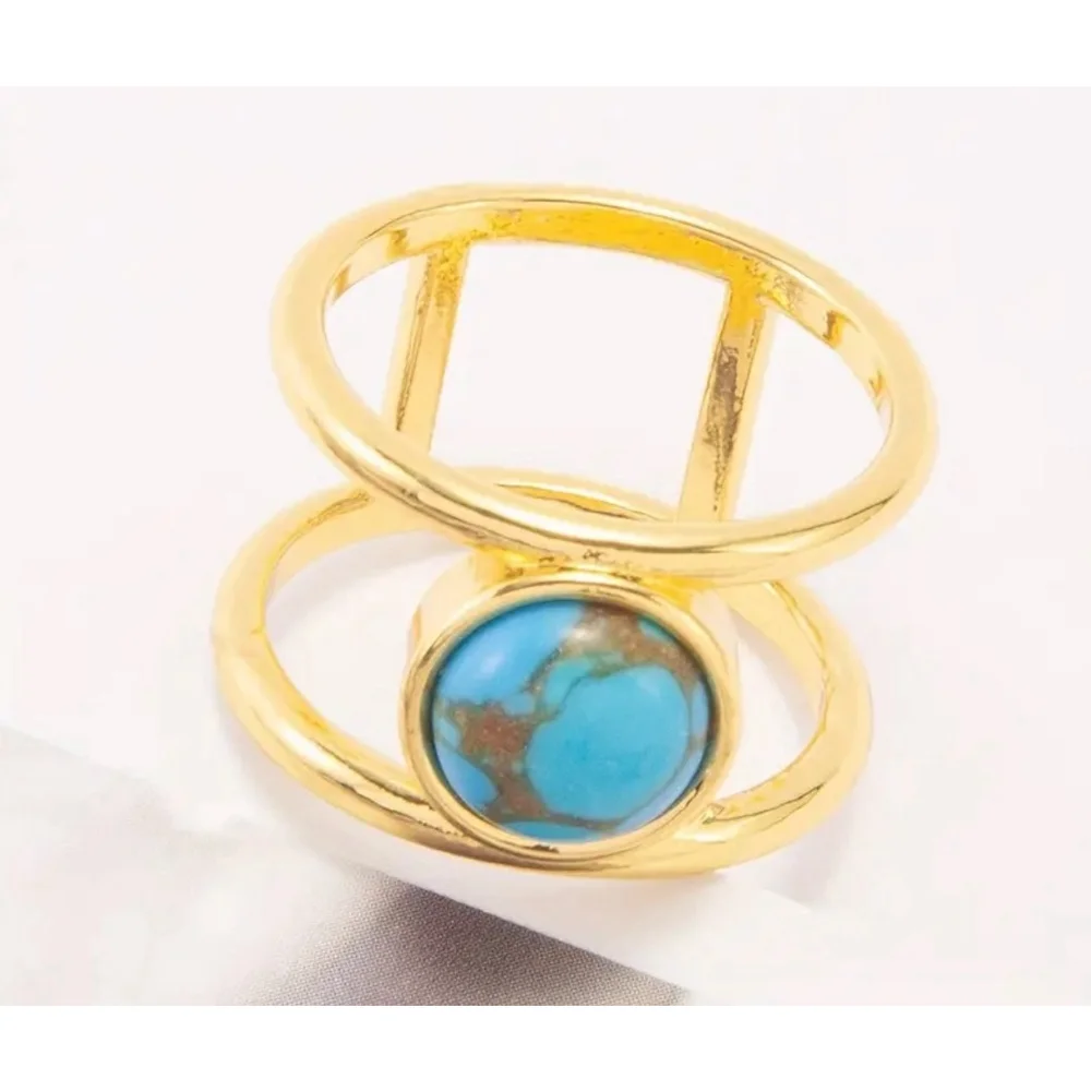 Large Turquoise Gold Filled Band, Bar‎ Ring, Size 8